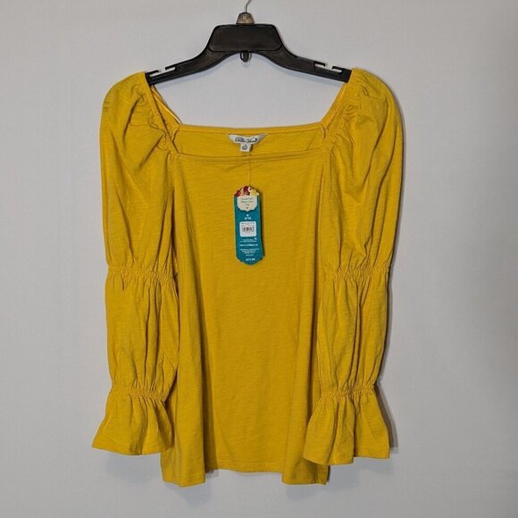 THE PIONEER WOMAN, NWT Yellow Tiered Puff Sleeve Knit Peasant Boho Top; Size M - Picture 1 of 6